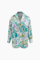 Marble Print Shirt And Full-length Pants Set